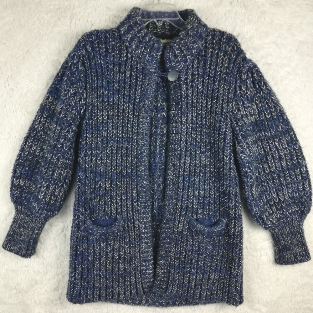 Bramble Lane Womens Sweater Cardigan Long Thick Knit Blue Open Front M‎
